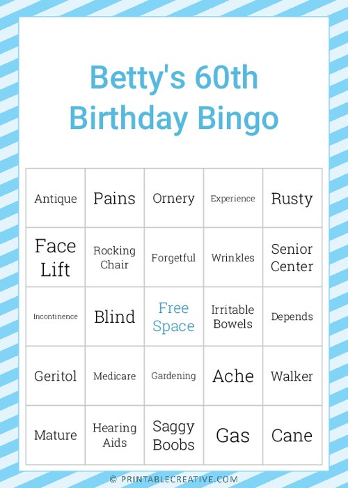 Bettys 60th Birthday Bingo