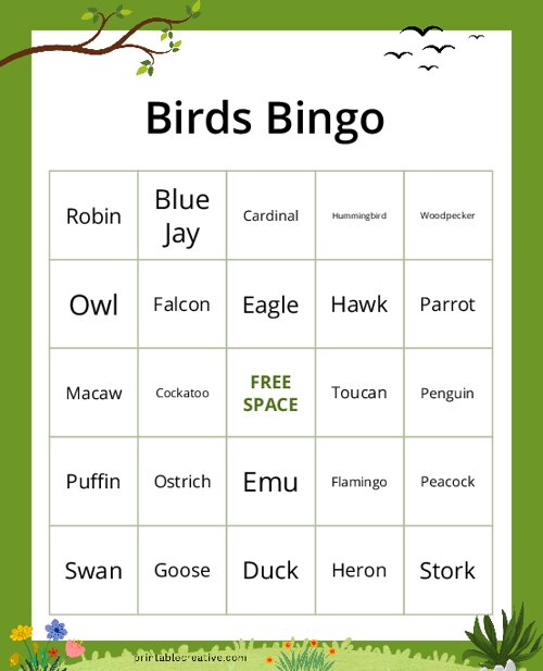 Birds Bingo