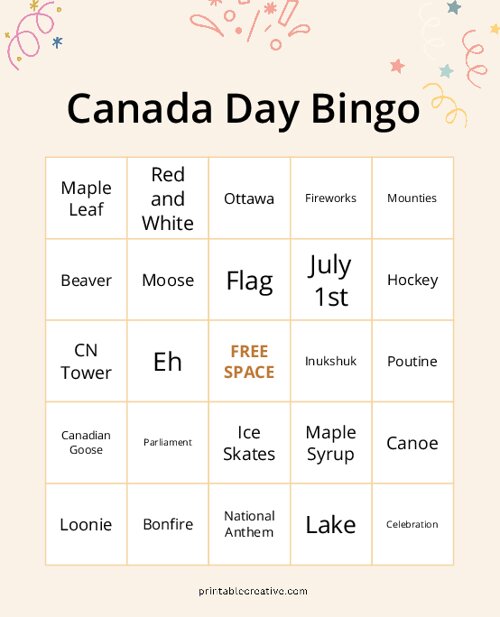Canada Day Bingo