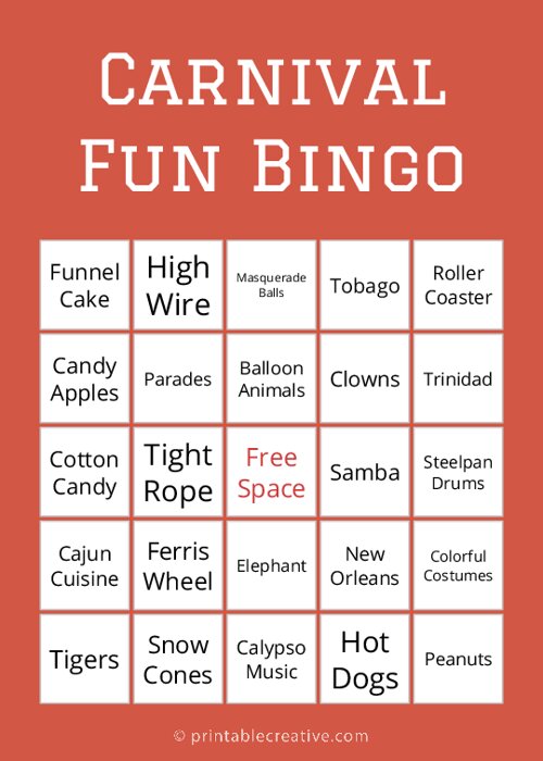 Carnival Fun Bingo