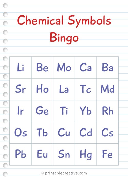 Chemical Symbols Bingo