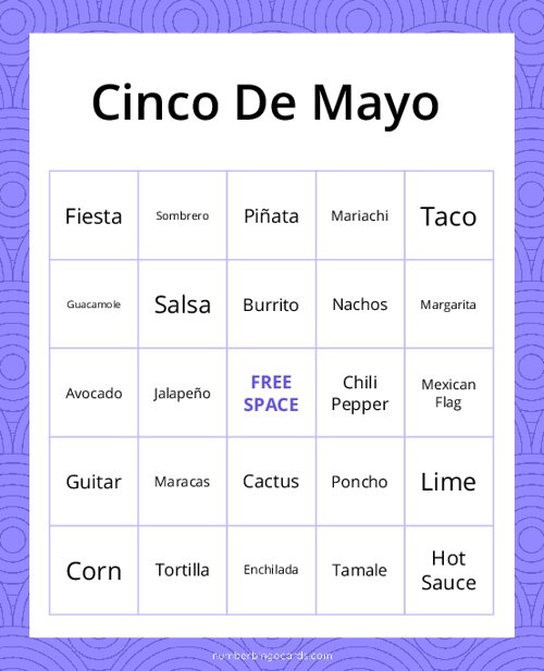 Cinco De Mayo Bingo