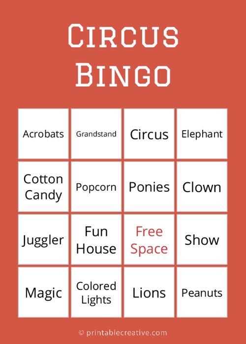 Circus Bingo