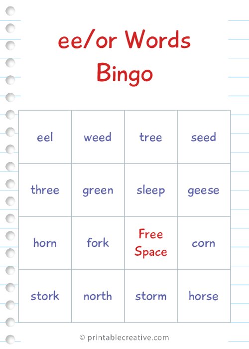 ee/or Words |Bingo