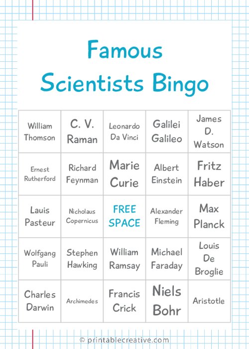Famous Scientists Bingo