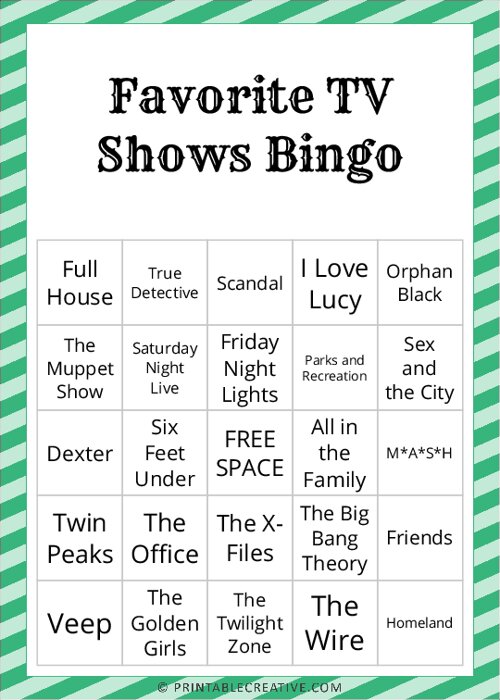 Favorite TV Shows Bingo
