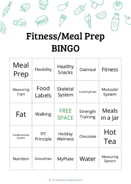 Fitness/Meal Prep BINGO