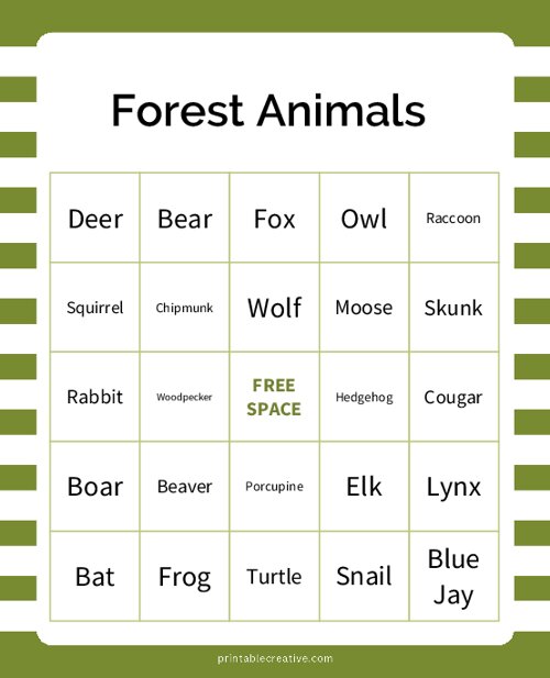 Forest Animals Bingo