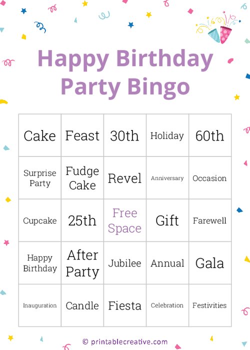 Happy Birthday Party Bingo