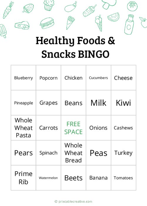 Healthy Foods & Snacks BINGO
