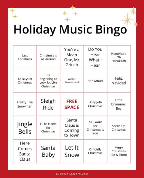 Holiday Music Bingo