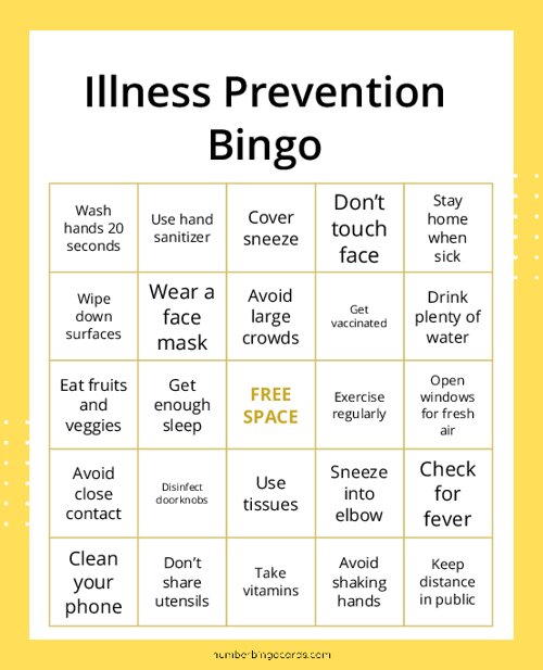 Illness Prevention Bingo