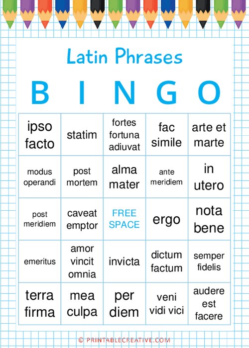 Latin Phrases BINGO