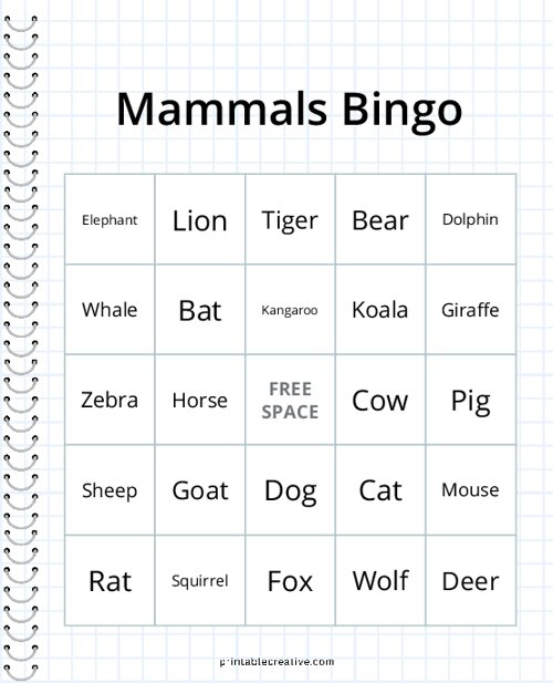 Mammals Bingo