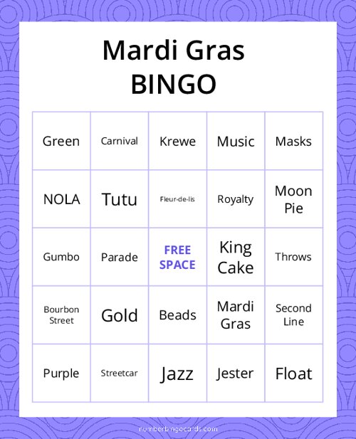 Mardi Gras Bingo