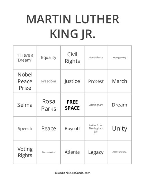 Martin Luther King Jr. Bingo