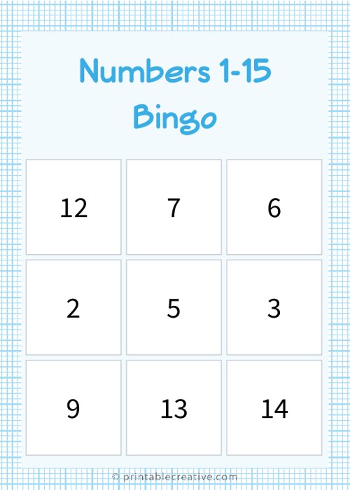 Numbers 1-15 Bingo