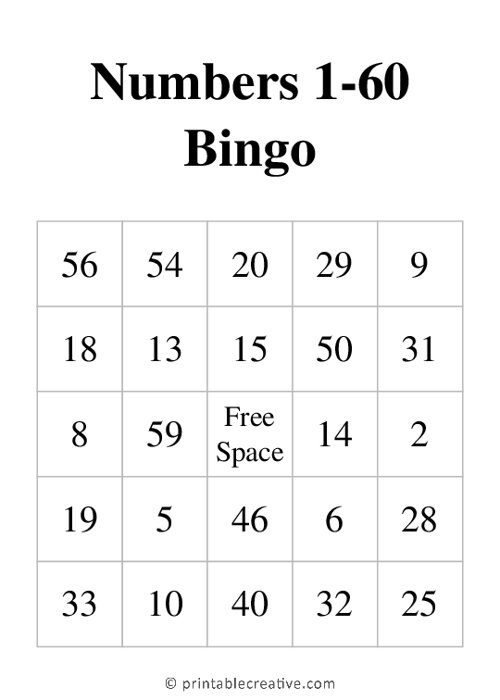 Bingo Card 1 90 Printable