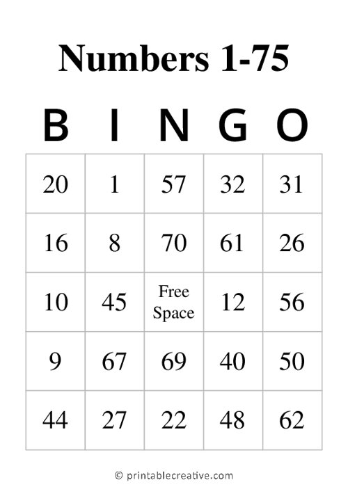 numbers 1 75 bingo