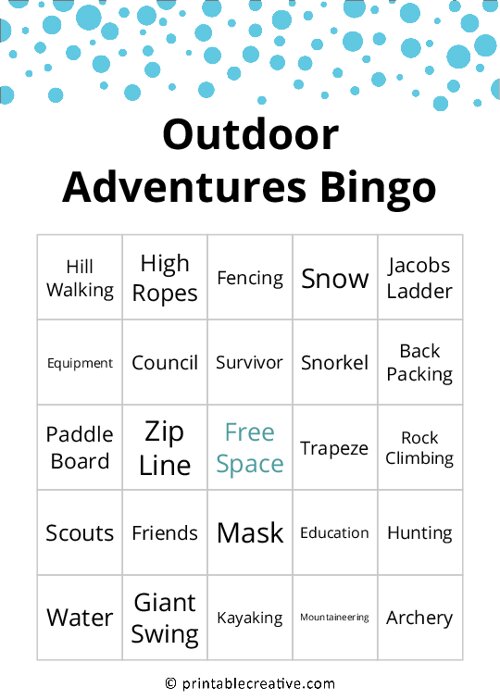 Outdoor Adventures Bingo
