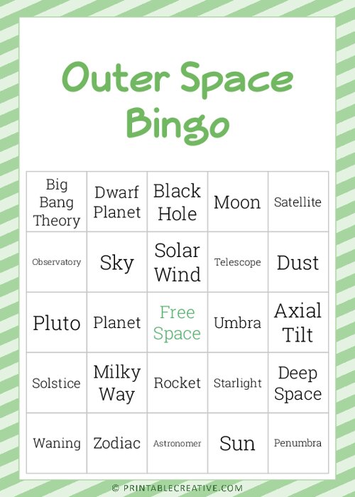 Outer Space Bingo