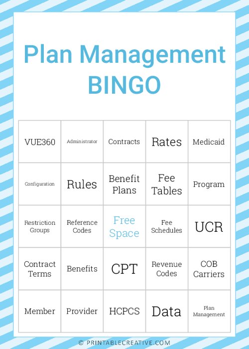 Plan Management BINGO
