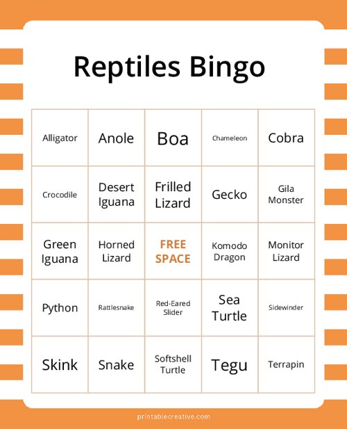Reptiles Bingo