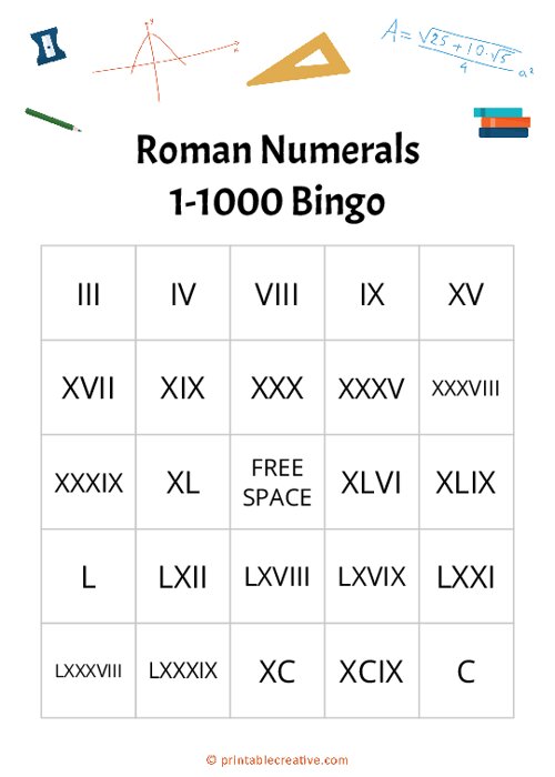 Roman Numerals| 1-1000 Bingo