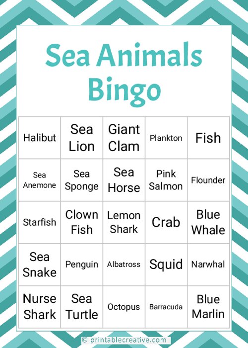 Sea Animals Bingo