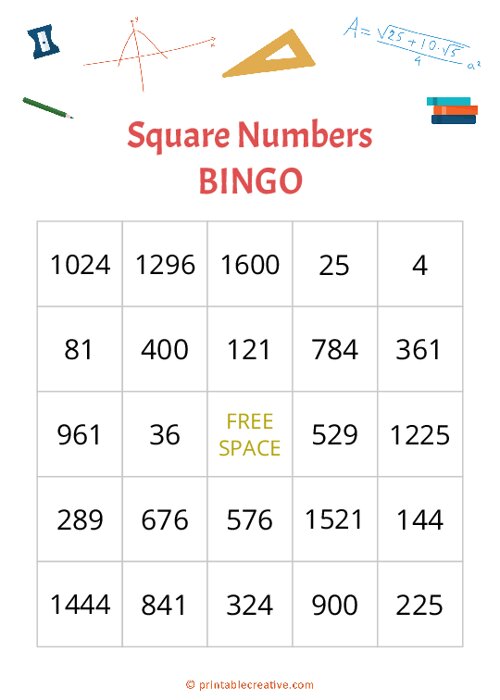 Square Numbers|BINGO