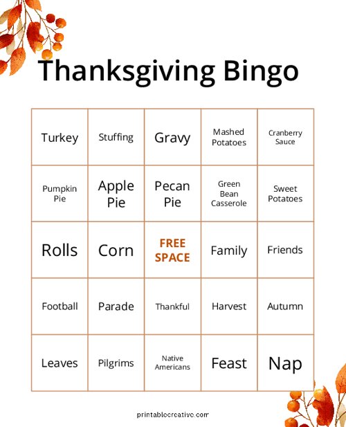 Thanksgiving Bingo