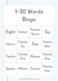 1-30 Words Bingo