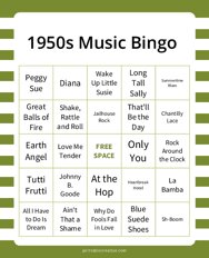 1950s Music Bingo