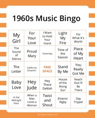 1960s Music Bingo