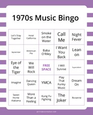 1970s Music Bingo