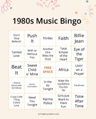 1980s Music Bingo