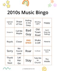 2010s Music Bingo