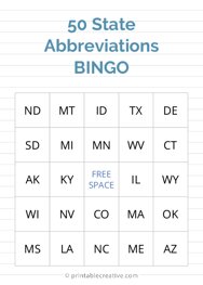50 State Abbreviations | BINGO