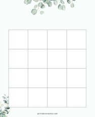 4x4 Blank Green Leaves Bingo