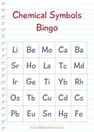 Chemical Symbols Bingo