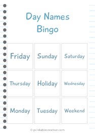 Day Names | Bingo