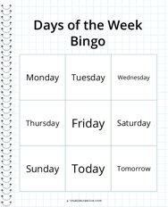 Days of the Week Bingo