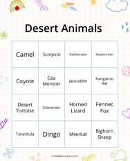 Desert Animals Bingo