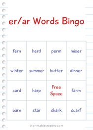 er/ar Words Bingo