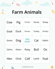 Farm Animals Bingo