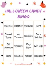 Halloween Candy Bingo