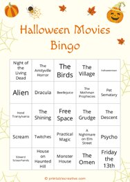 Halloween Movies Bingo