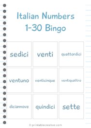 Italian Numbers 1-30 Bingo