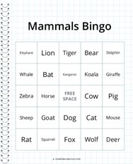 Mammals Bingo
