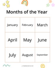 Months of the Year Bingo